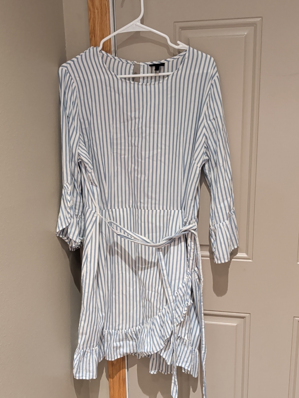 Blue and White Striped Long Sleeve Dress